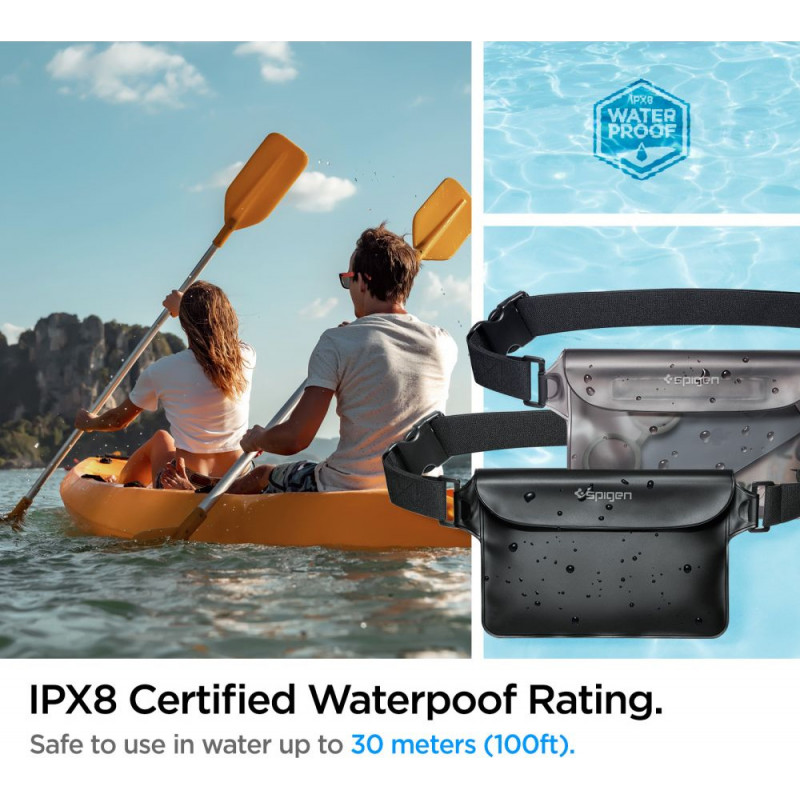 Bolsa de cintura impermeável universal Spigen Aqua Shield A620 IPX8, preta
