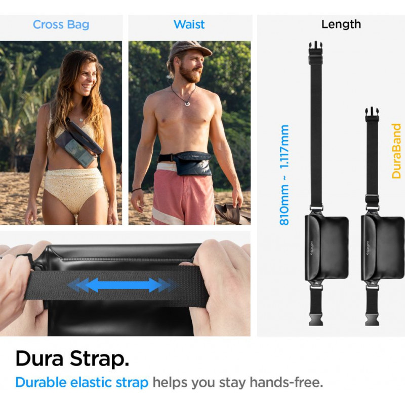 Bolsa de cintura impermeável universal Spigen Aqua Shield A620 IPX8, preta