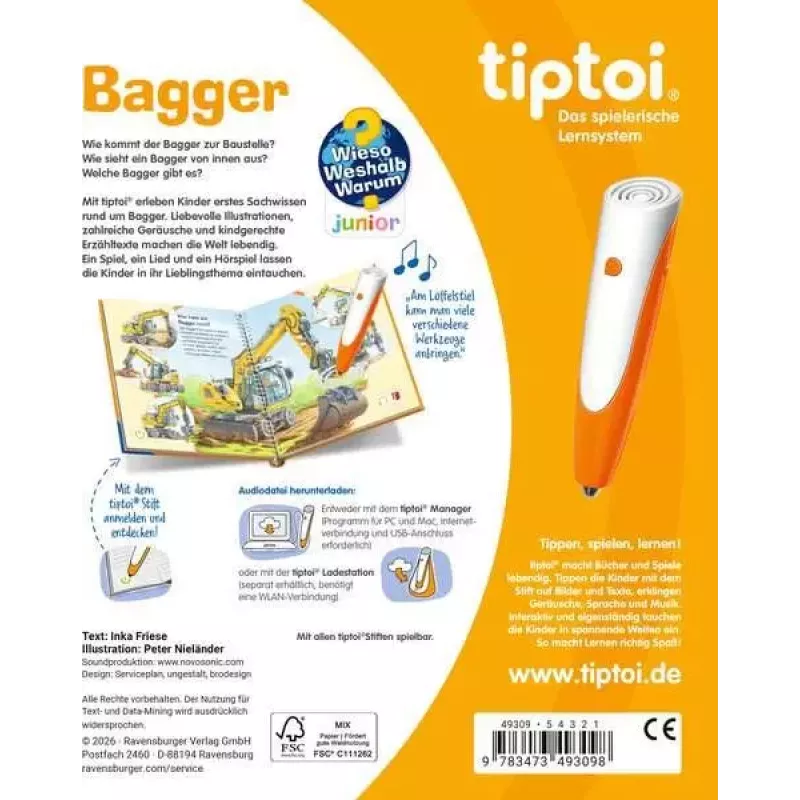 Ravensburger tiptoi Wieso? Weshalb? Warum? Bagger, edição alemã