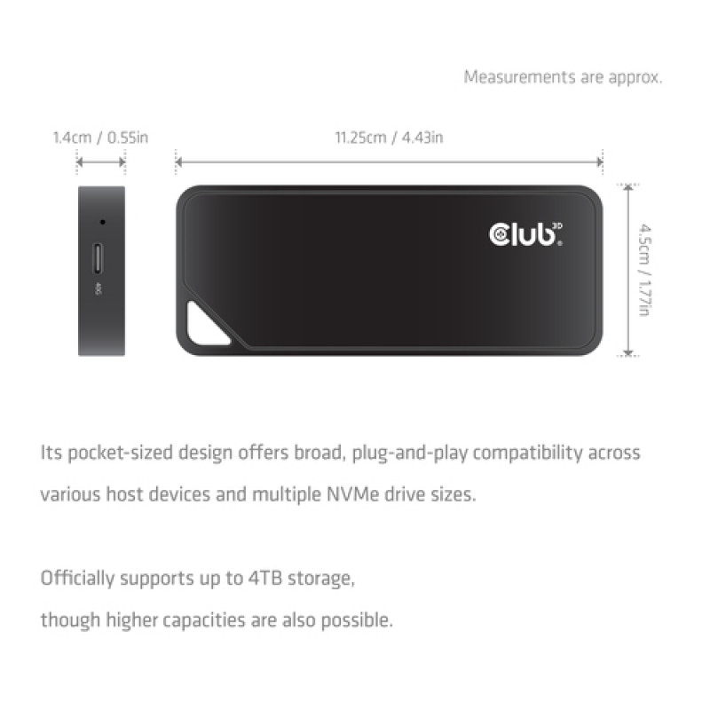 Caixa externa SSD M.2 NVMe Club3D CAC-2510 com ventoinha, USB4