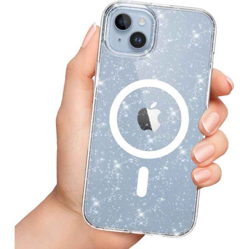 Capa Tech-Protect FlexAir Hybrid MagSafe para Apple iPhone 15, transparente com glitter