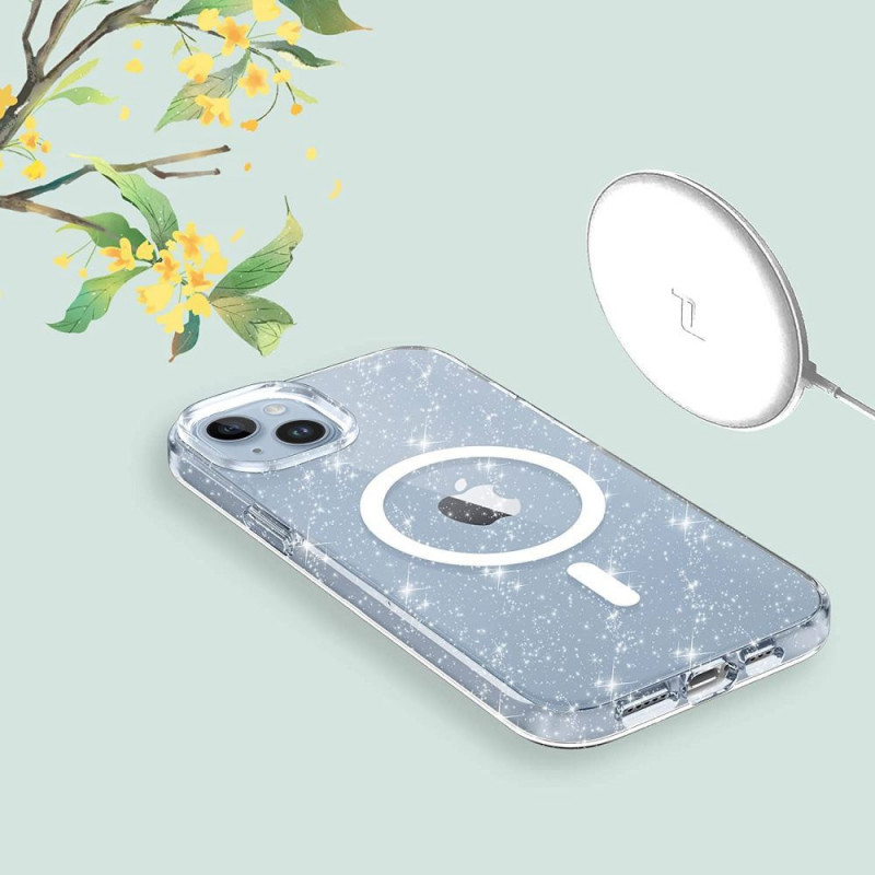 Capa Tech-Protect FlexAir Hybrid MagSafe para Apple iPhone 15, transparente com glitter
