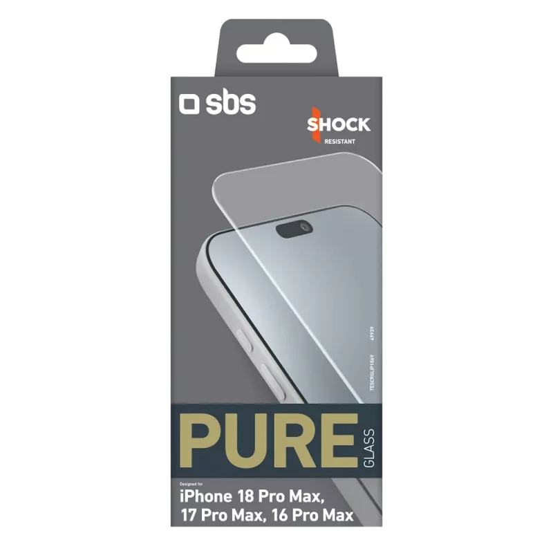 sbs mobile Película de vidro temperado SBS Pure Glass para iPhone 18 Pro Max / 17 Pro Max / 16 Pro Max (1 unidade)