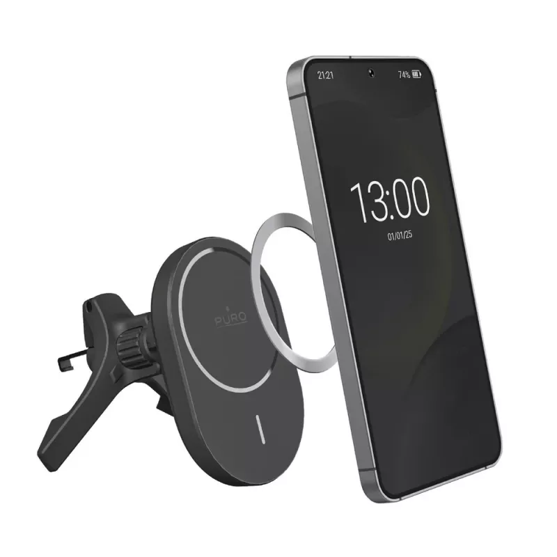 Suporte para automóvel PURO com carregador Qi2, compatível com MagSafe, preto