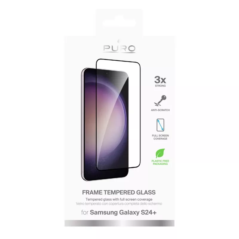 Película de vidro temperado PURO Frame com moldura preta para Samsung Galaxy S25+ / S24+