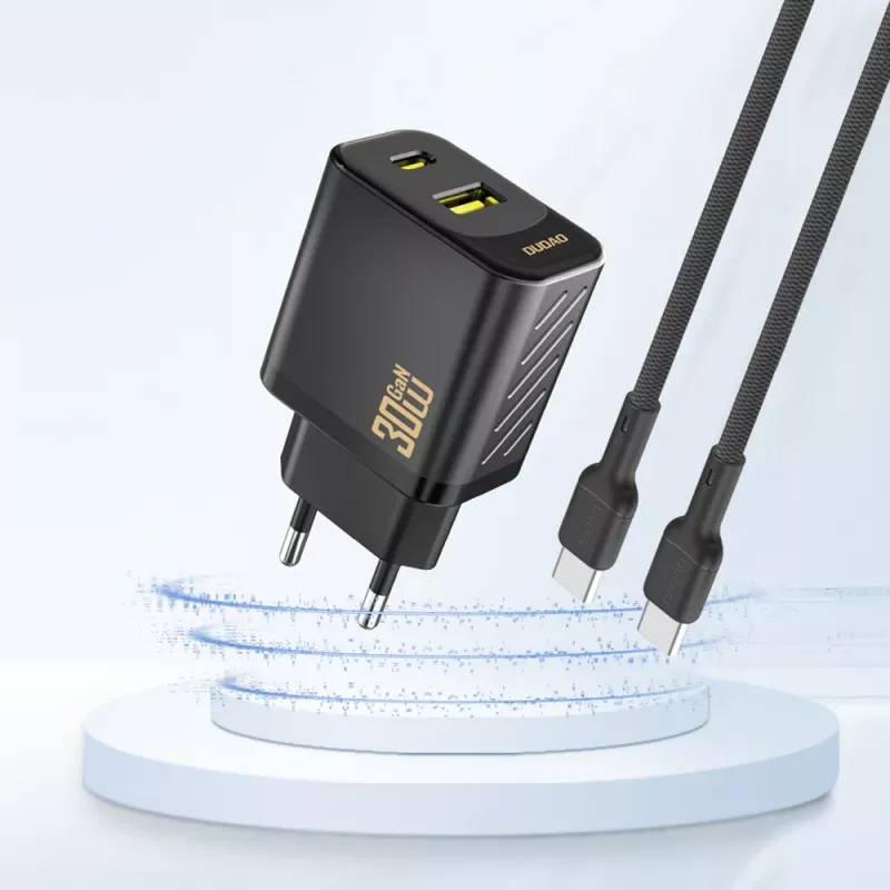 Carregador de parede GaN PD 30W Dudao A27TEU, USB-A + USB-C, preto