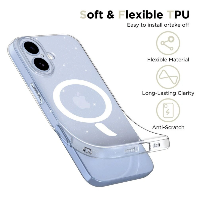 Capa Tech-Protect FlexAir MagSafe para Apple iPhone 17, transparente com glitter