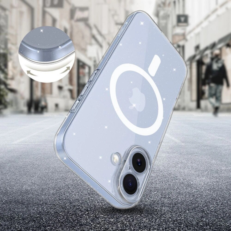Capa Tech-Protect FlexAir MagSafe para Apple iPhone 17, transparente com glitter