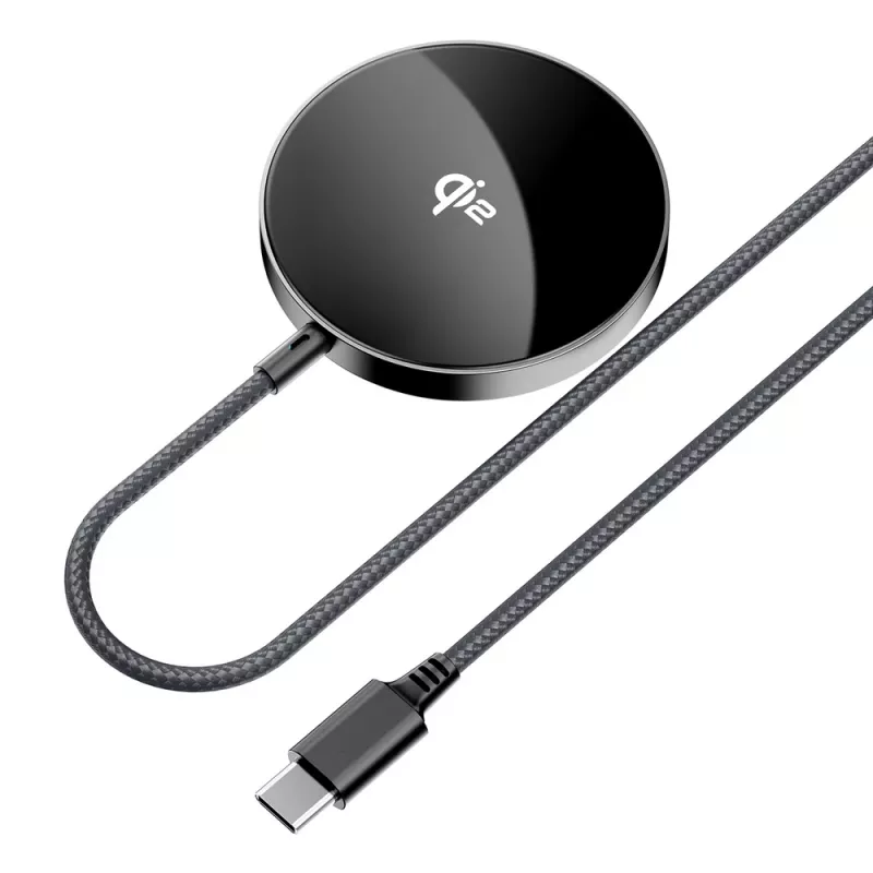 Carregador sem fios magnético Acefast E24 Qi2 15W com cabo USB-C de 1,2 m, preto