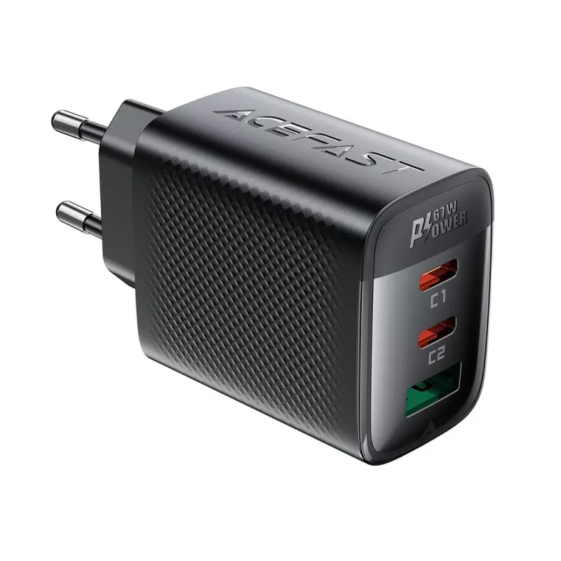 Carregador de parede Acefast A108 GaN PD 67W, 2x USB-C, 1x USB-A, preto