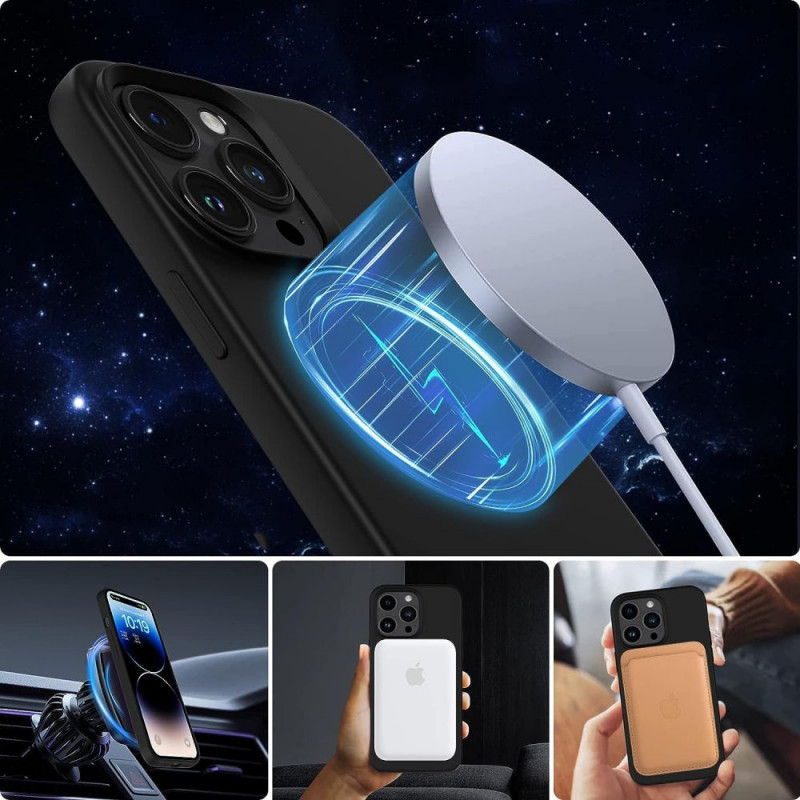 Capa de silicone MagSafe Tech-Protect para Apple iPhone 13 / 14, preta (THP2235)