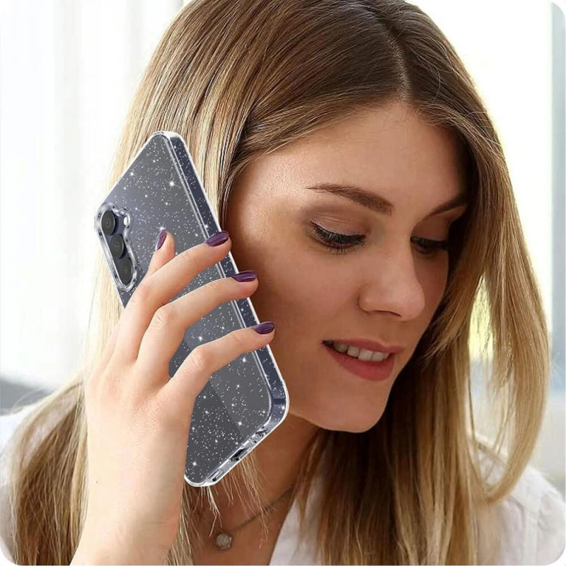 Capa Tech-Protect FlexAir para Samsung Galaxy S25, transparente com glitter