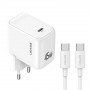 Carregador de parede USAMS CC339 T76 45W GaN USB-C com cabo SJ711 USB-C para USB-C (1 m), branco
