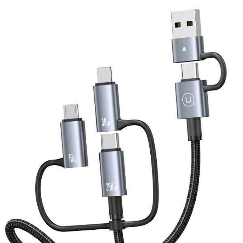 Cabo de carregamento e dados 6-em-1 USAMS Sufeng Series SJ737, 240W, ecrã digital, liga de alumínio, 1,2 m
