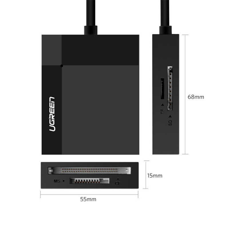 Leitor de cartões Ugreen CR125 USB 3.0, SD / microSD / CF / MS, preto