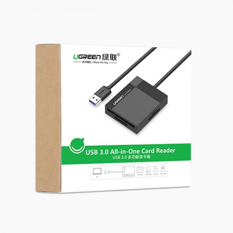 Leitor de cartões Ugreen CR125 USB 3.0, SD / microSD / CF / MS, preto