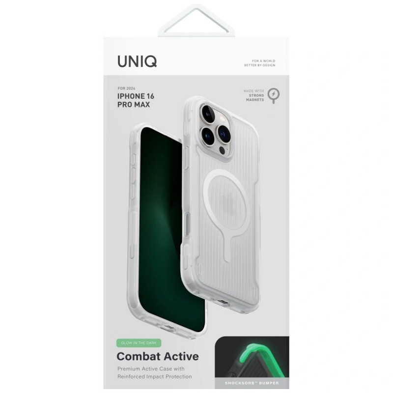 Capa UNIQ Combat Active para Apple iPhone 16 Pro Max, carregamento Magclick, branco lume