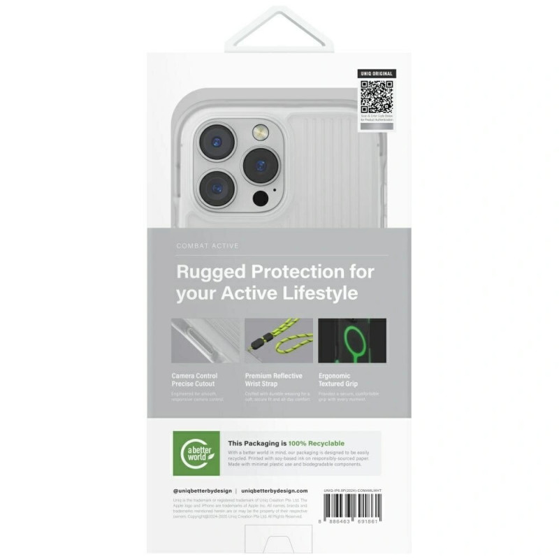 Capa UNIQ Combat Active para Apple iPhone 16 Pro Max, carregamento Magclick, branco lume