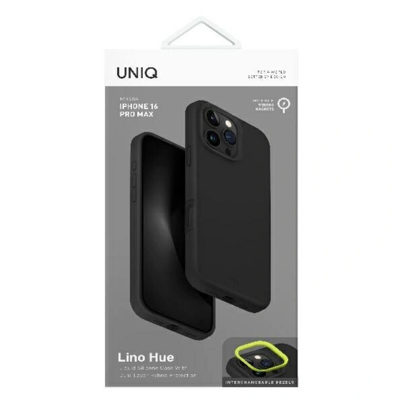 Capa UNIQ Lino Hue para Apple iPhone 16 Pro, carregamento Magclick, cinzento carvão