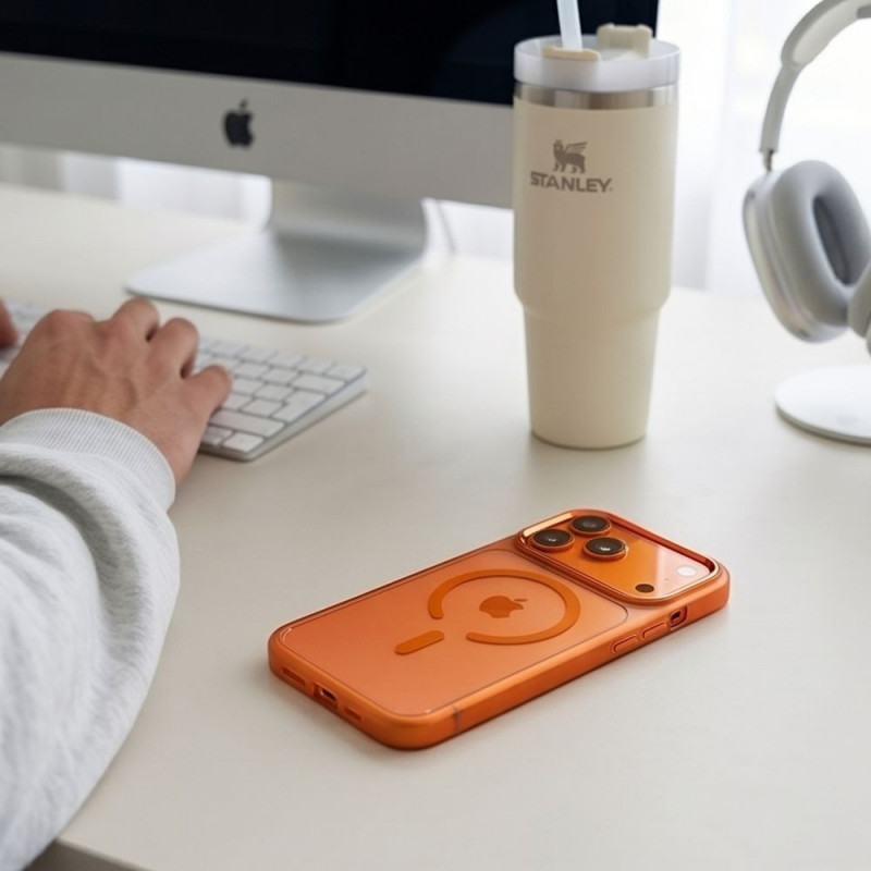 Capa Tech-Protect Magmat MagSafe CC para Apple iPhone 17 Pro / 18 Pro, Cosmic Orange / transparente