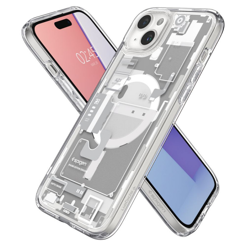 Capa Spigen Ultra Hybrid Mag com MagSafe para Apple iPhone 15 Plus / 14 Plus, Zero One, branca