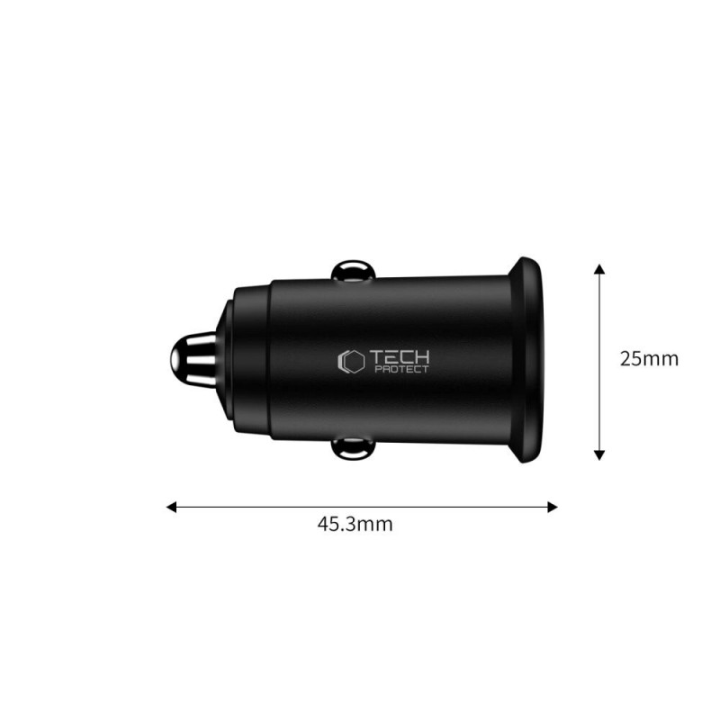 Tech-Protect CC02 Carregador de automóvel de 2 portas USB-A / USB-C, PD 35W / QC 3.0, preto (THP4079)