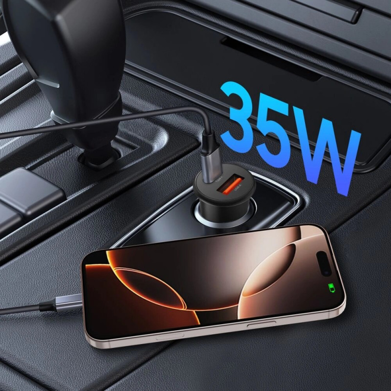 Tech-Protect CC02 Carregador de automóvel de 2 portas USB-A / USB-C, PD 35W / QC 3.0, preto (THP4079)