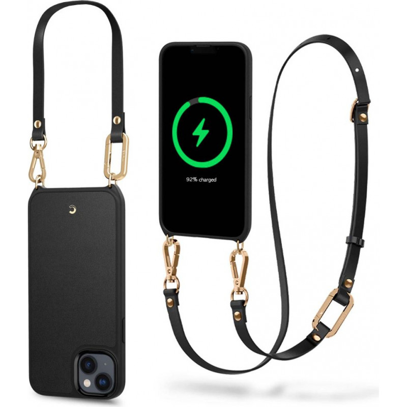 Capa MagSafe com alça Spigen Cyrill Classic Charm Mag (ACS04948) para Apple iPhone 14 Plus / 15 Plus, preta