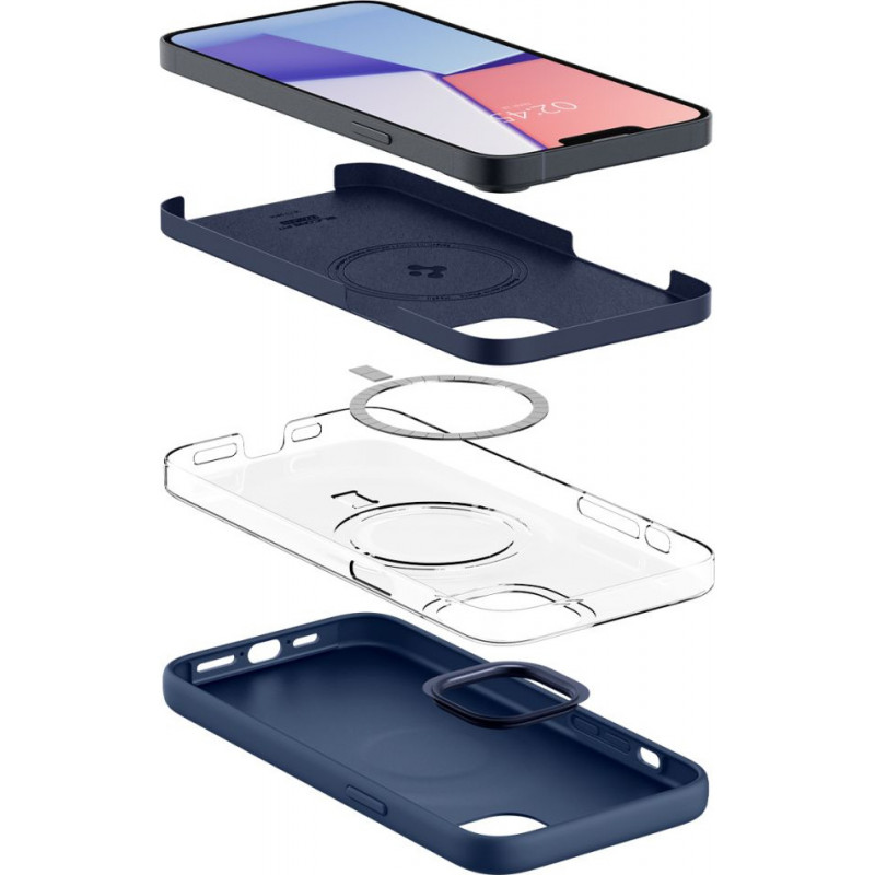 Capa MagSafe Spigen Silicone Fit Mag (ACS04921) para Apple iPhone 14 Plus / 15 Plus, azul-marinho