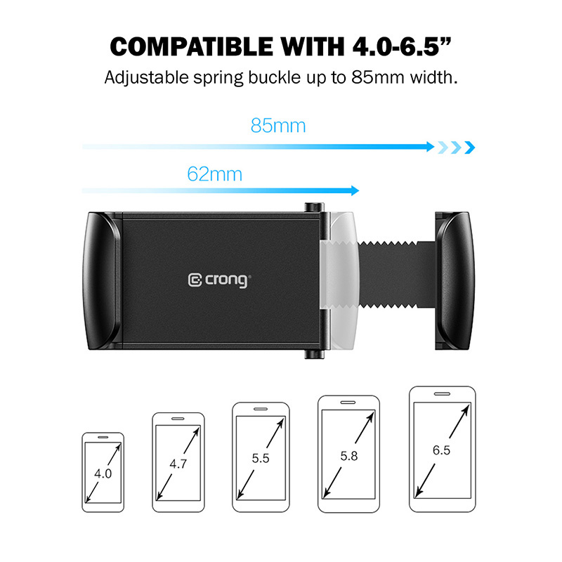 Suporte universal para smartphone para automóvel Crong para telefones de 4 - 6,5 polegadas, preto