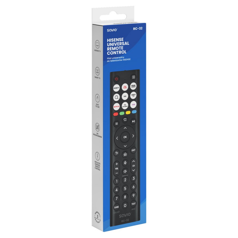 Comando universal de substituição Savio RC-32 para TV Hisense