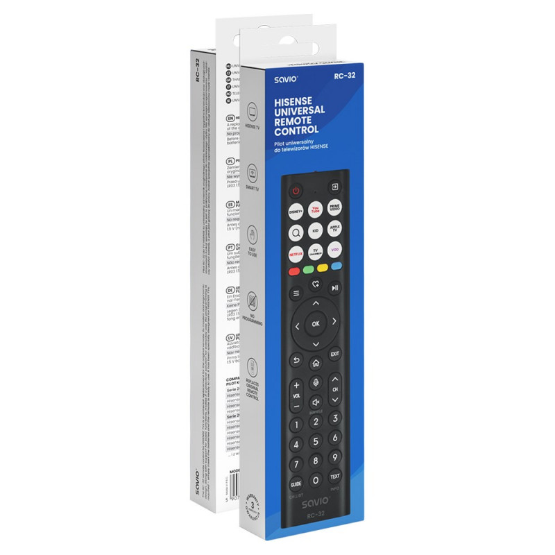 Comando universal de substituição Savio RC-32 para TV Hisense