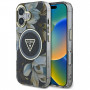 Capa MagSafe Guess Glitter Flowers Triangle Buttons para Apple iPhone 16, preta