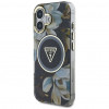 Capa MagSafe Guess Glitter Flowers Triangle Buttons para Apple iPhone 16, preta