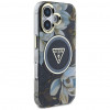 Capa MagSafe Guess Glitter Flowers Triangle Buttons para Apple iPhone 16, preta