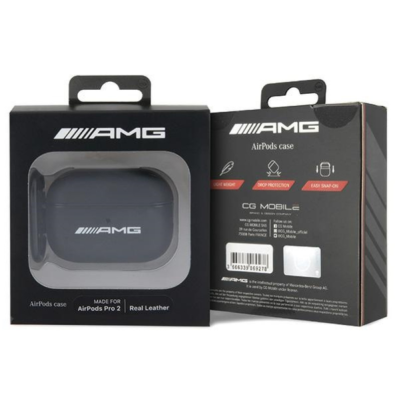 Capa Mercedes-AMG AMAP2SLWK Leather Big Logo para Apple AirPods Pro 2 (2022/2023), preta, logótipo branco