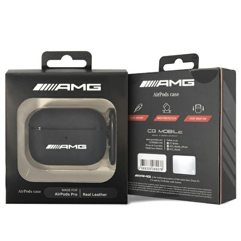 Capa Mercedes-AMG AMAPSLWK para Apple AirPods Pro AMG Leather Big Logo, preta