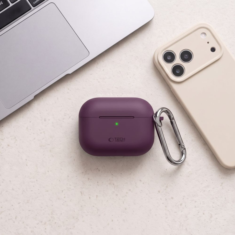 Capa para estojo de carregamento Tech-Protect Silicone Hook THP6103 Apple AirPods Pro 3, bordô