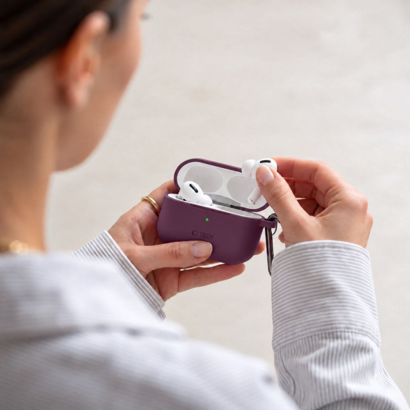 Capa para estojo de carregamento Tech-Protect Silicone Hook THP6103 Apple AirPods Pro 3, bordô