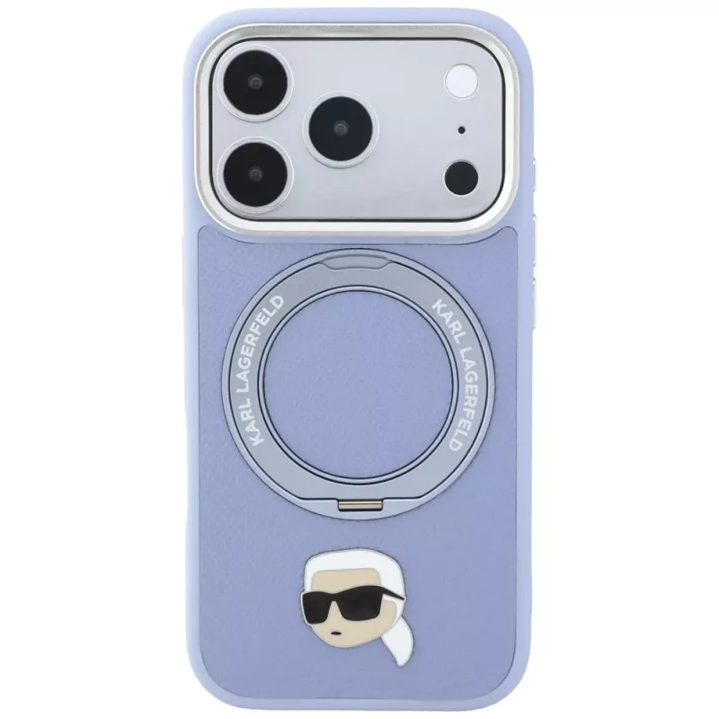 Capa MagSafe Karl Lagerfeld with Ring Stand 360 Karl Head Pin para Apple iPhone 18 Pro Max / 17 Pro Max, azul-claro (KF003238)