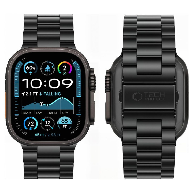 Pulseira de aço inoxidável Tech-Protect Stainless THP6099 para Apple Watch 8 / 9 / 10 / 11 / 12 / SE / Ultra 44/45/46/49 mm, preta
