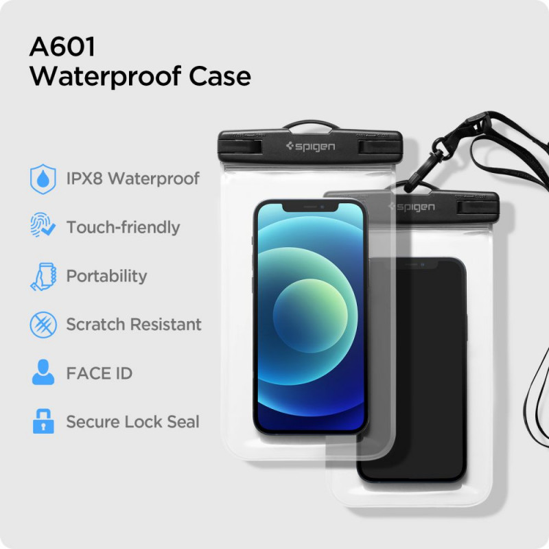 Capa impermeável universal Spigen A601 (2 un.), Crystal Clear