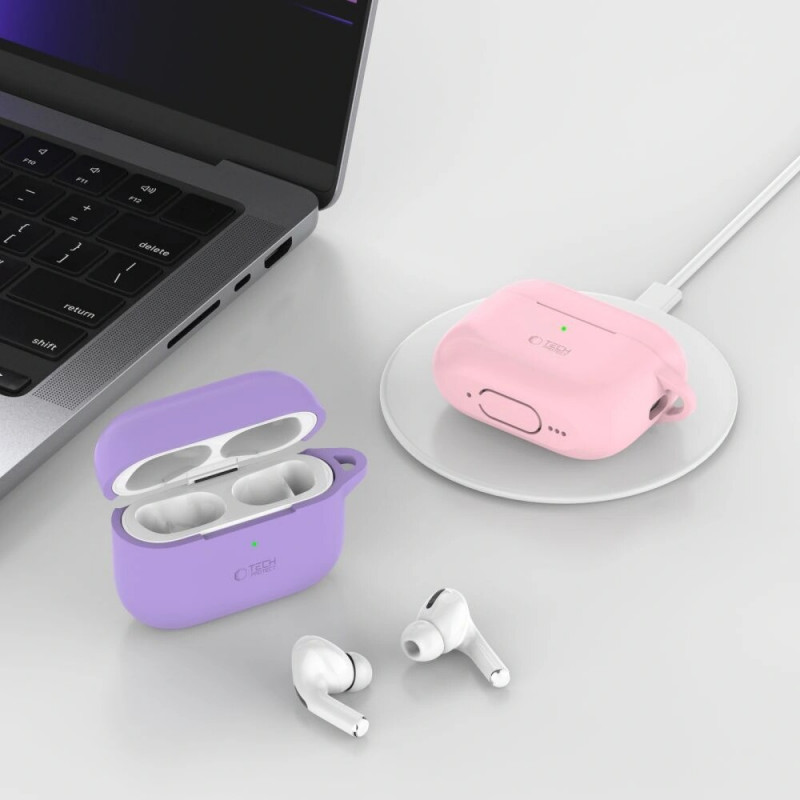 Capa com gancho em silicone Tech-Protect para Apple AirPods Pro 1 / 2, Cafe Latte