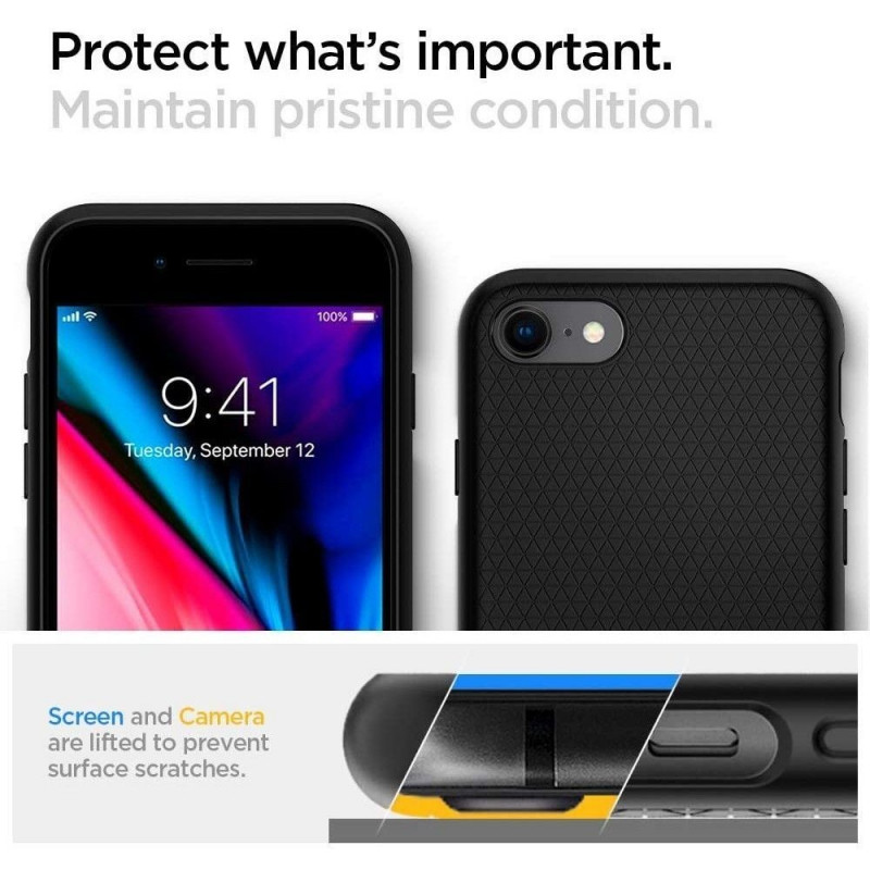 Capa Liquid Air Spigen para Apple iPhone SE 2022 / SE 2020 / 8 / 7, preta