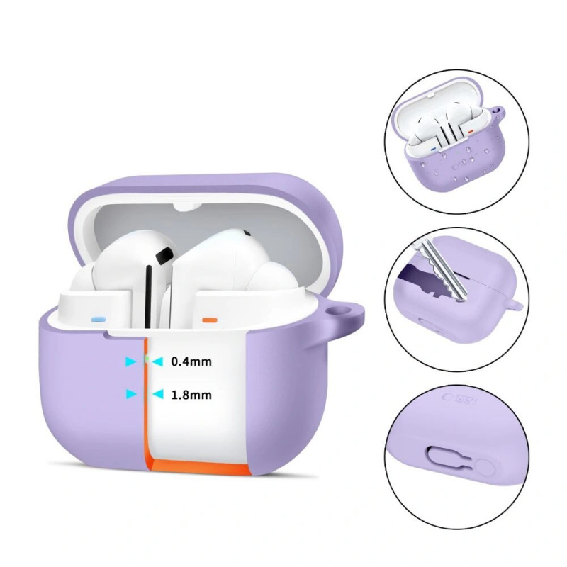 Capa com gancho em silicone Tech-Protect para Samsung Galaxy Buds 3 / 3 FE / 3 Pro, lavanda