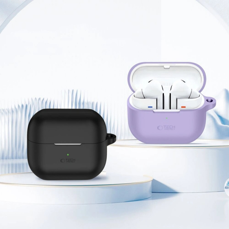 Capa com gancho em silicone Tech-Protect para Samsung Galaxy Buds 3 / 3 FE / 3 Pro, lavanda