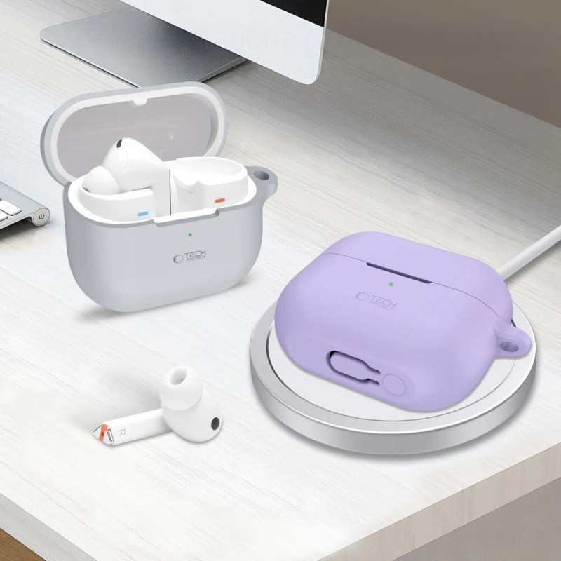 Capa com gancho em silicone Tech-Protect para Samsung Galaxy Buds 3 / 3 FE / 3 Pro, lavanda