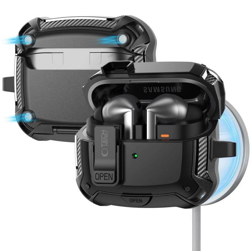 Capa Carbonox MagSafe Tech-Protect THP4736 para Samsung Galaxy Buds 3 / 3 FE / 3 Pro, preta