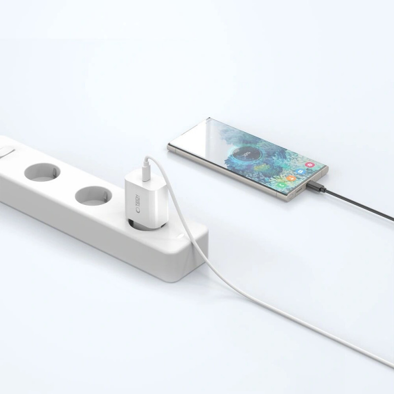 Carregador de parede USB-C de 1 porta Tech-Protect NC20W PD20W, branco
