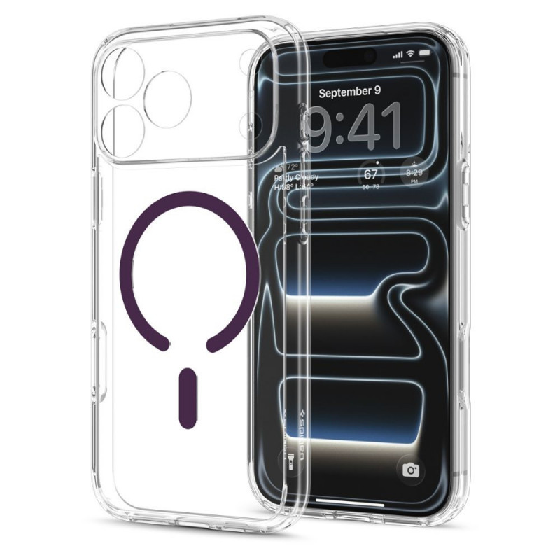 Capa Ultra Hybrid MagSafe Spigen para Apple iPhone 17 Pro / 18 Pro, transparente/bordô
